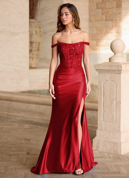 Valeria Red Velvet Sequins Corset Satin Prom Dress  Dress