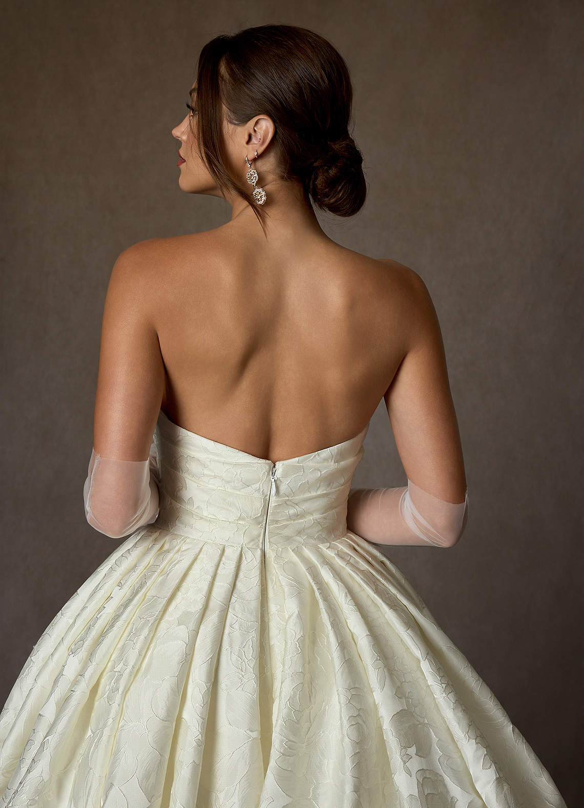 Antique White Ball-Gown Strapless Floral Jacquard Dress
