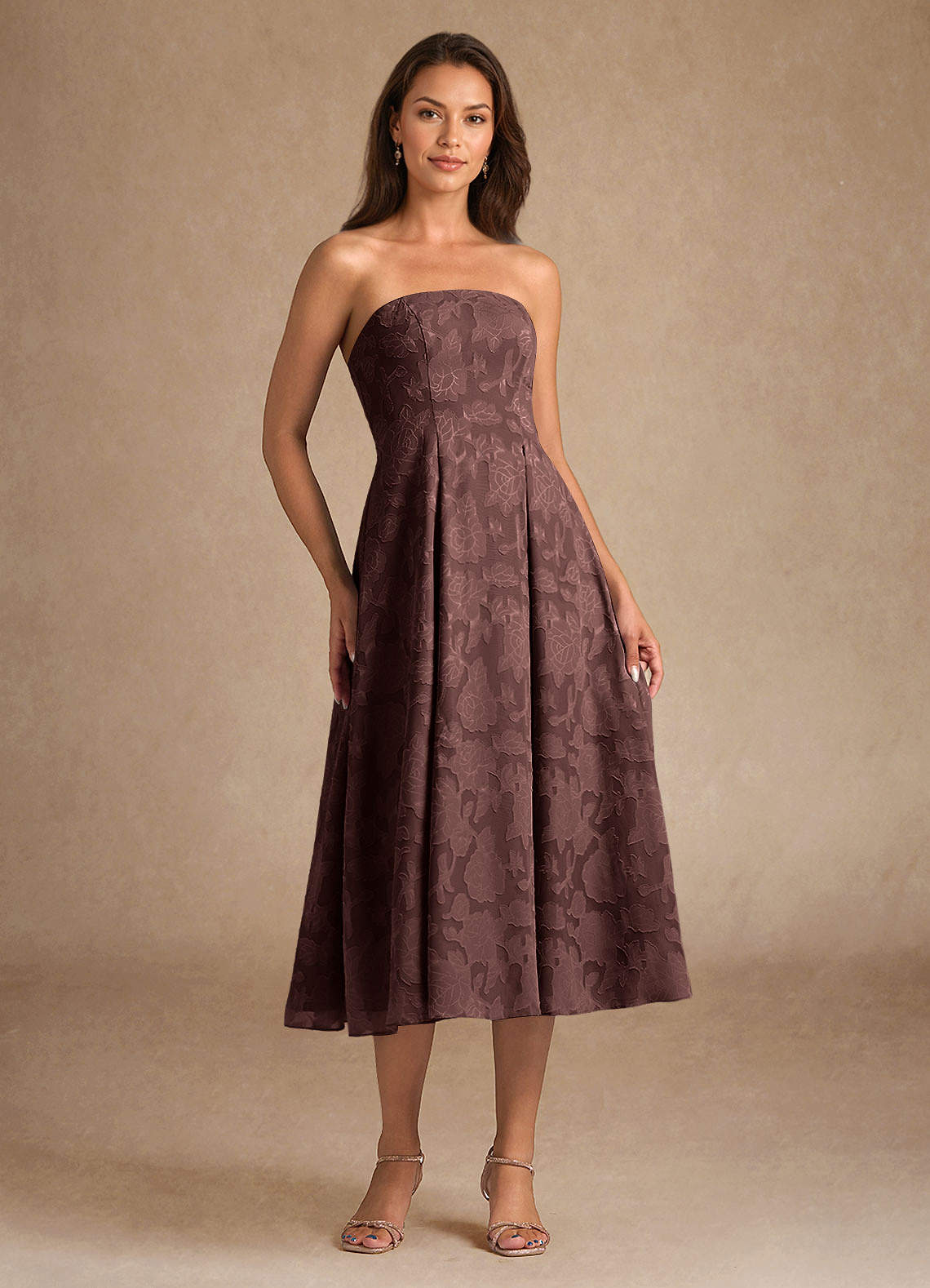Espresso A-Line Pleated Floral Burnout Dress