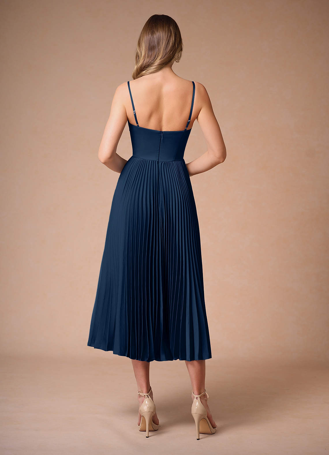 L¨¦na Navy Pleated Midi Dress