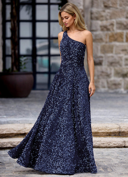 Opulent Navy Velvet Sequins Prom Dress  Dress