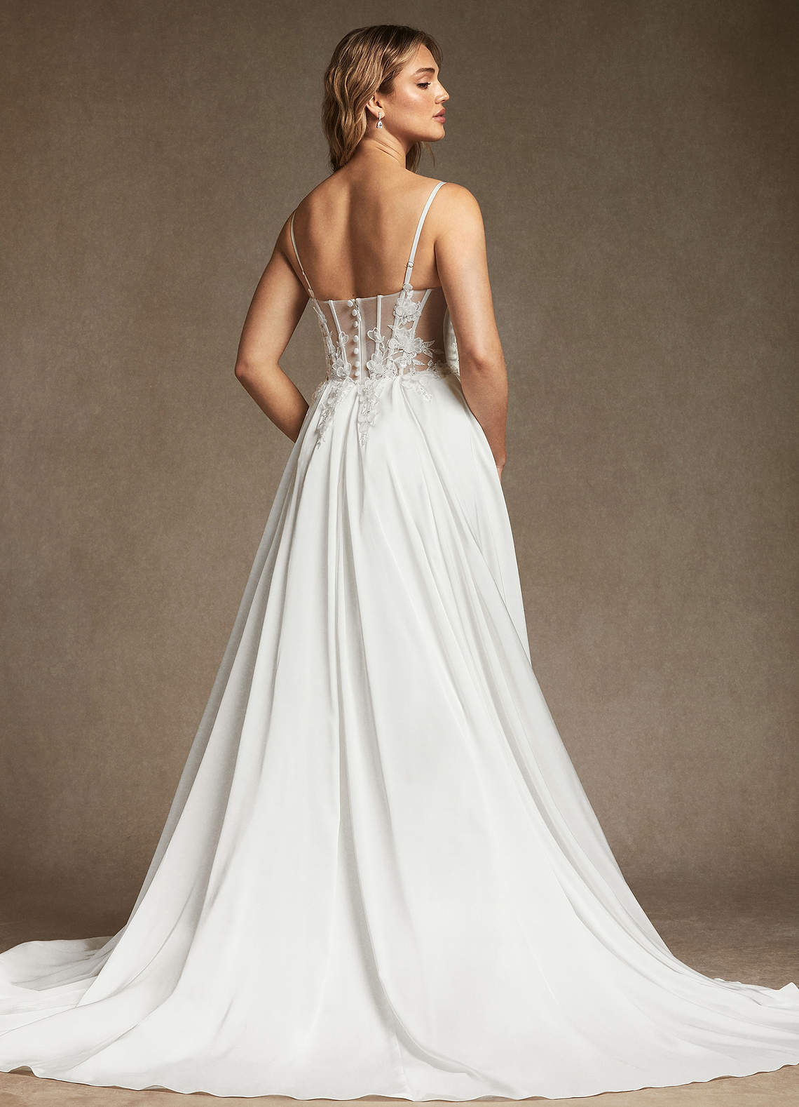 Diamond White A-Line Lace Stretch Satin Dress