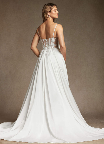 Diamond White A-Line Lace Stretch Satin Dress