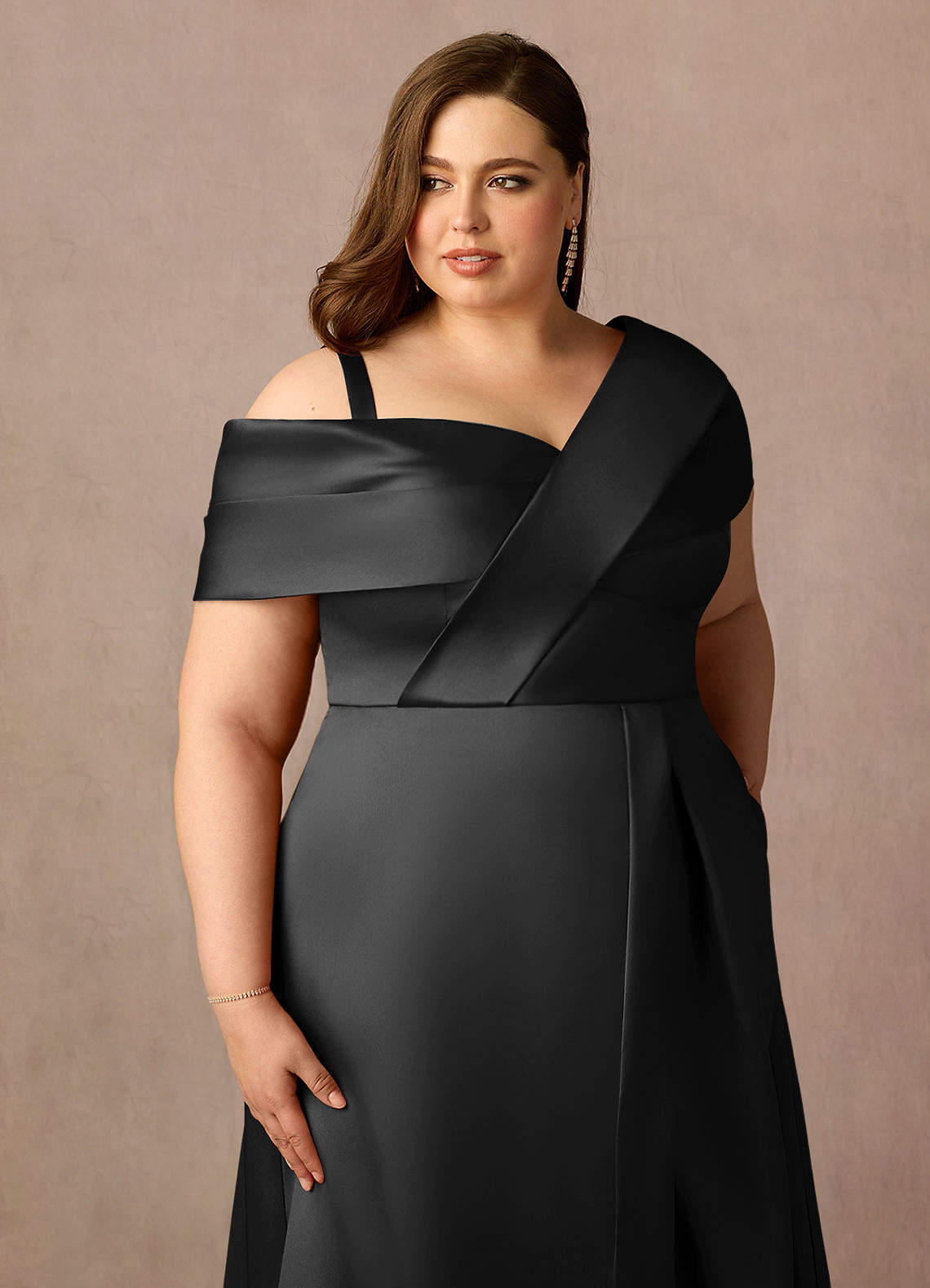Black A-Line Pleated Mikado Dress