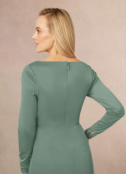 Eucalyptus Mermaid V-Neck Pleated Mesh Dress