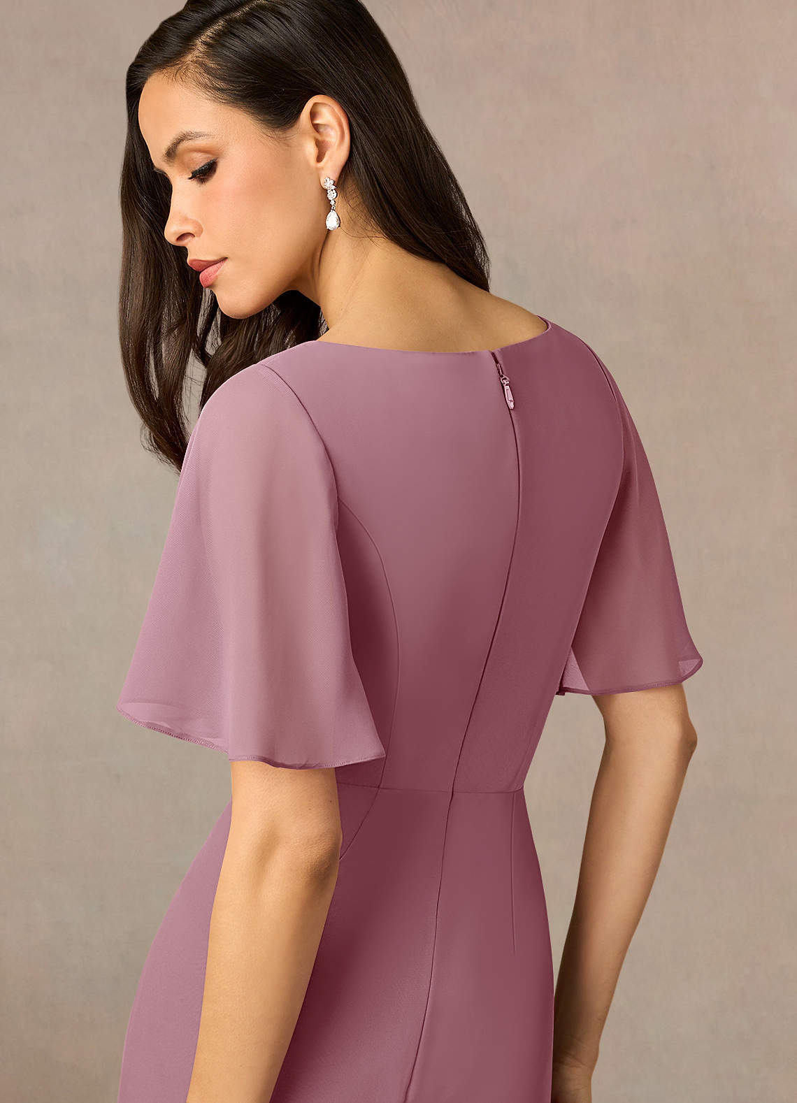 Vintage Mauve Sheath Beaded Chiffon Dress