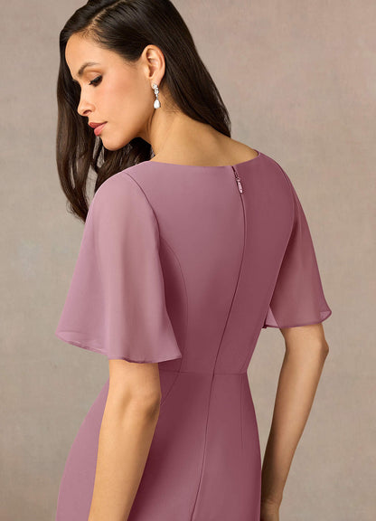 Vintage Mauve Sheath Beaded Chiffon Dress