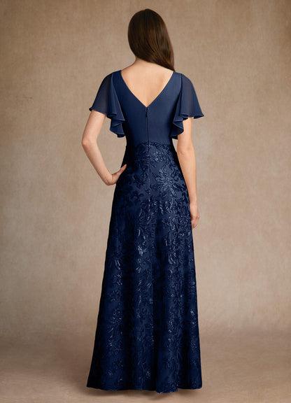 Dark Navy A-Line Pleated Lace Dress