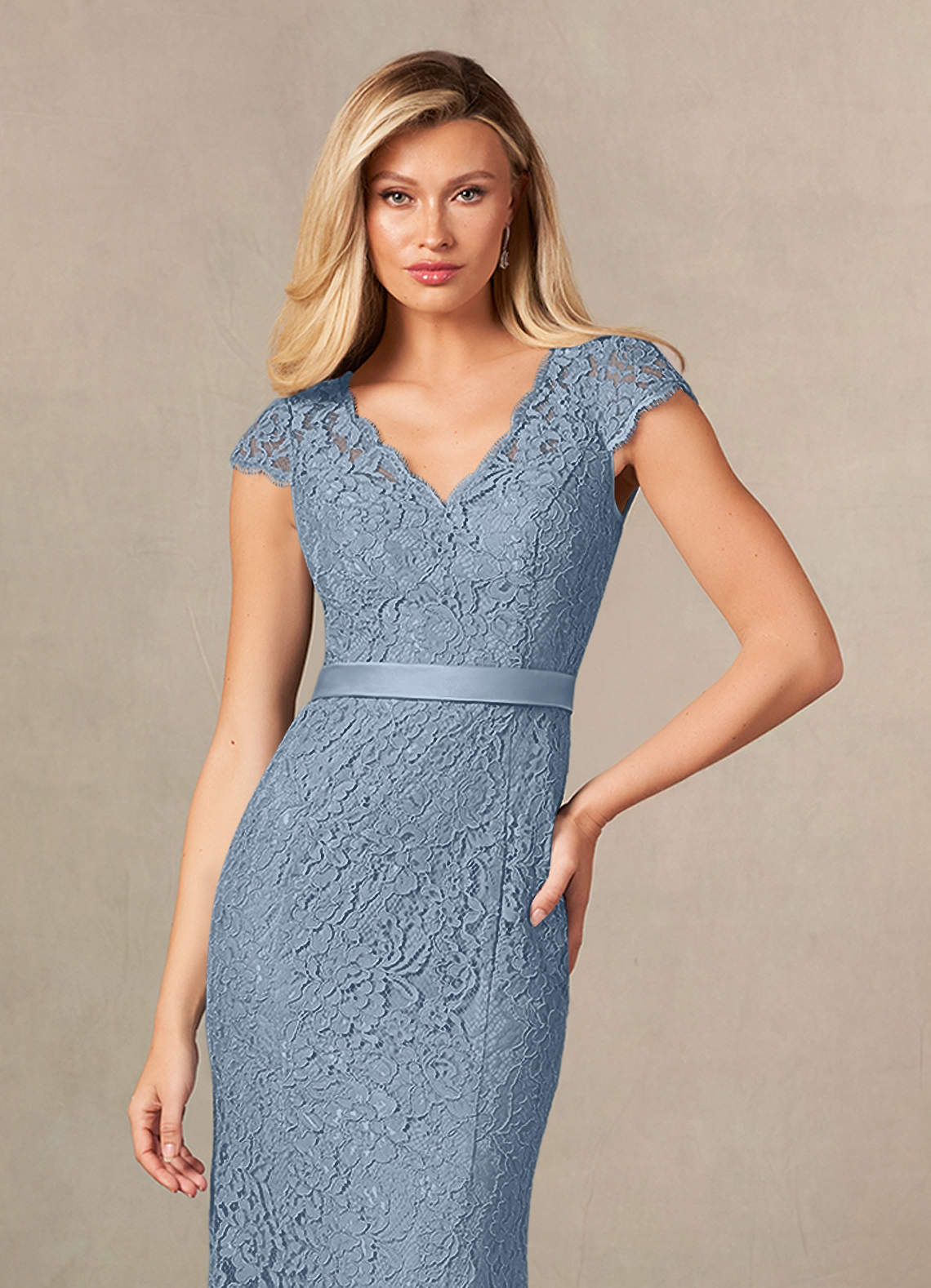 Dusty Blue Mermaid Lace Dress