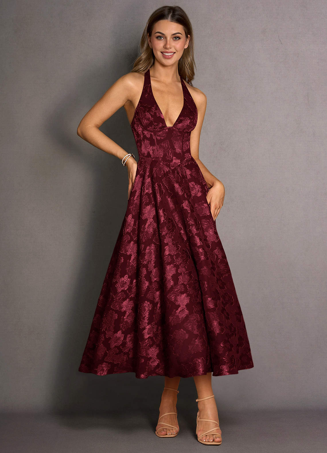 Isabeau Wine Midi Dress  Dress