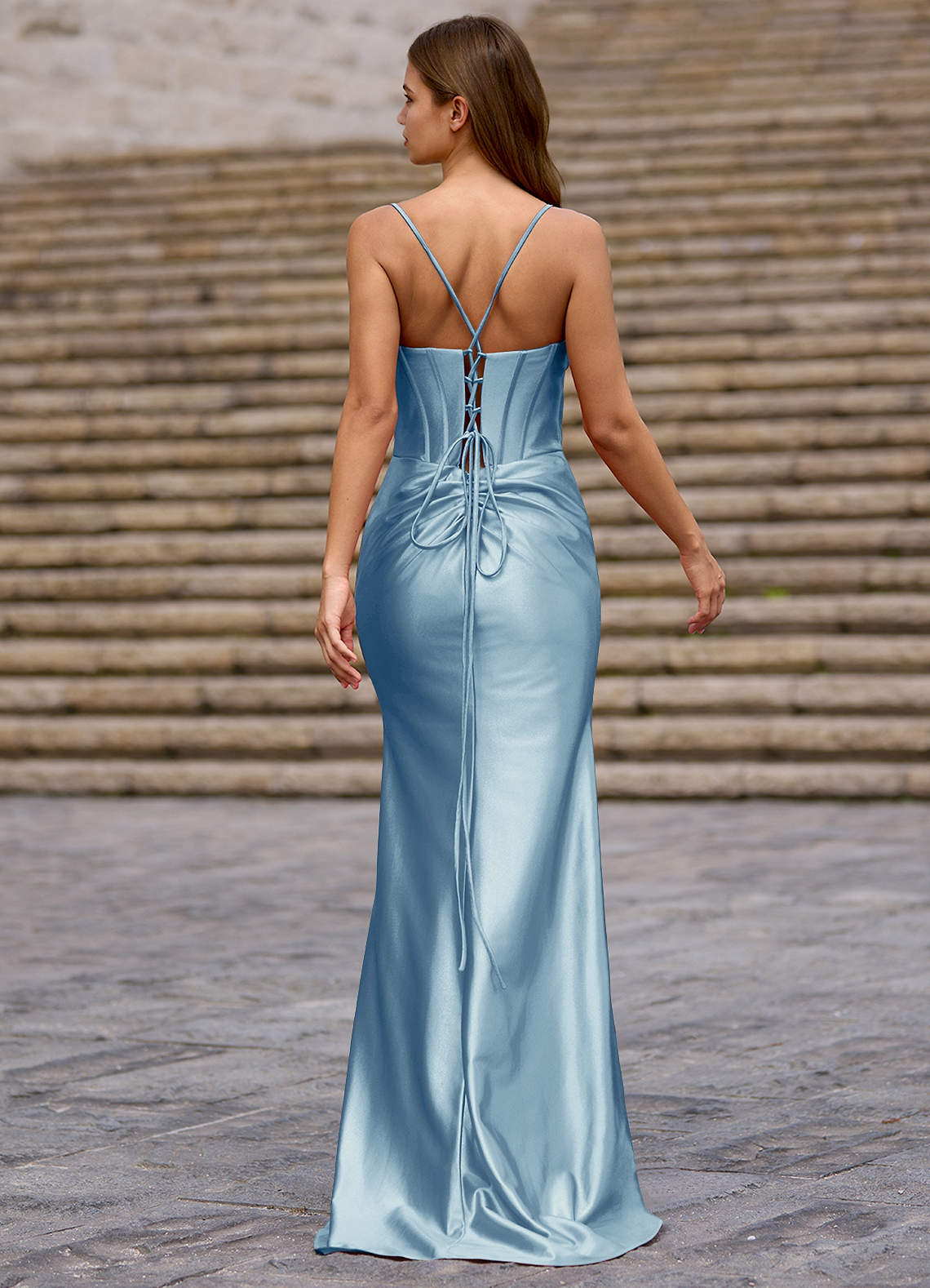 Glow Steel Blue Silk-Like Satin Prom Dress  Dress