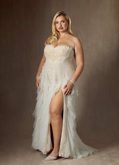 Diamond White Champagne Sheath Sequins Tulle Dress