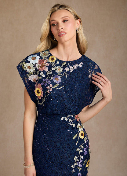 Dark Navy Mermaid Sequins Lace Dress