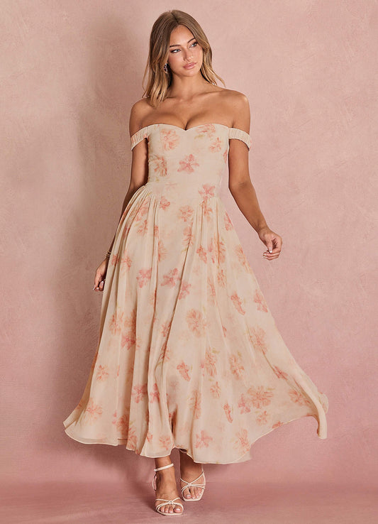 Candace Peach Off The Shoulder Maxi Dress