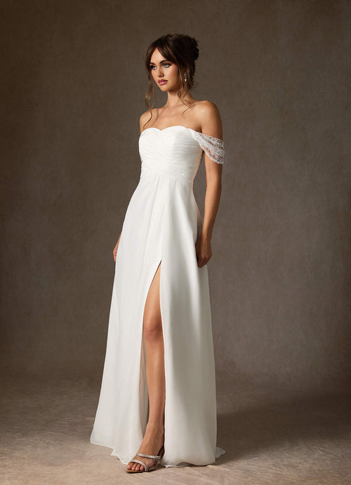 Diamond White A-Line Off the Shoulder Chiffon Dress