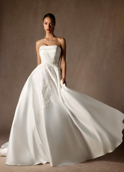 Diamond White Ball-Gown Strapless Satin Dress