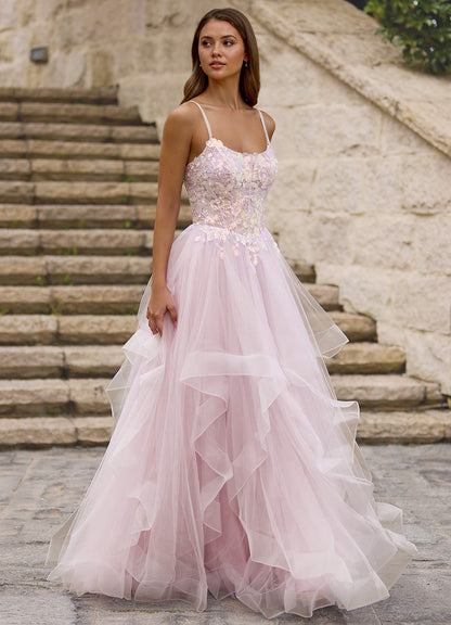 Mosaic Pink Ruffle Prom Dress  Dress