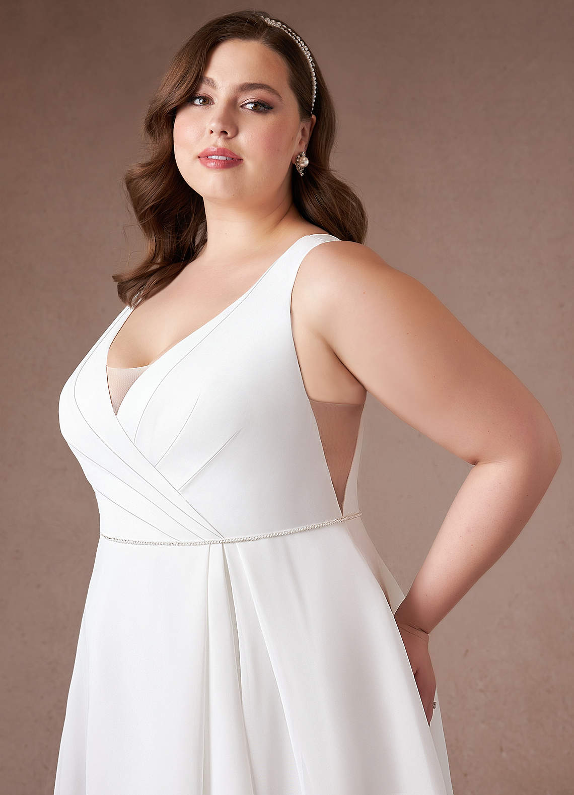 Diamond White A-Line Pleated Chiffon Dress