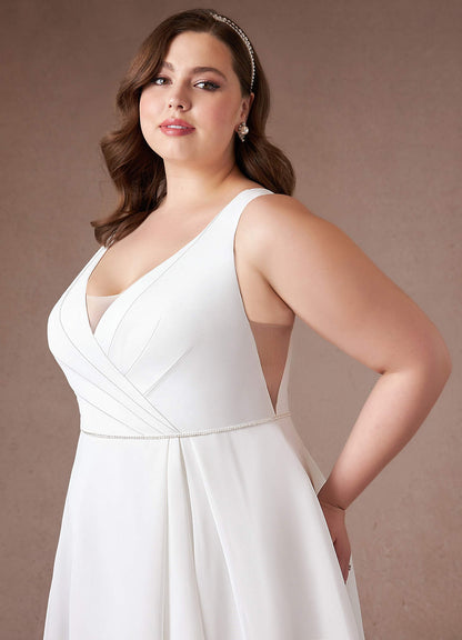 Diamond White A-Line Pleated Chiffon Dress