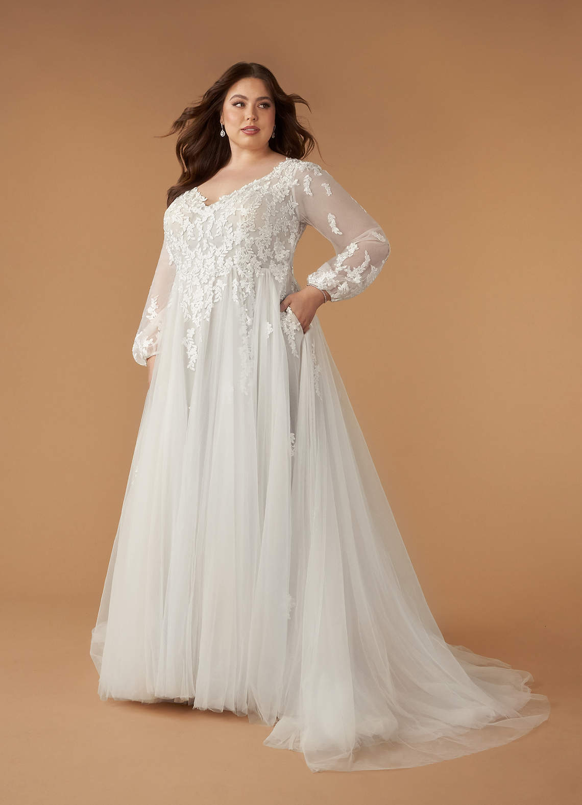 Diamond White A-Line V-Neck Tulle Dress