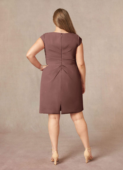 Espresso Sheath V-Neck Pleated Chiffon Dress