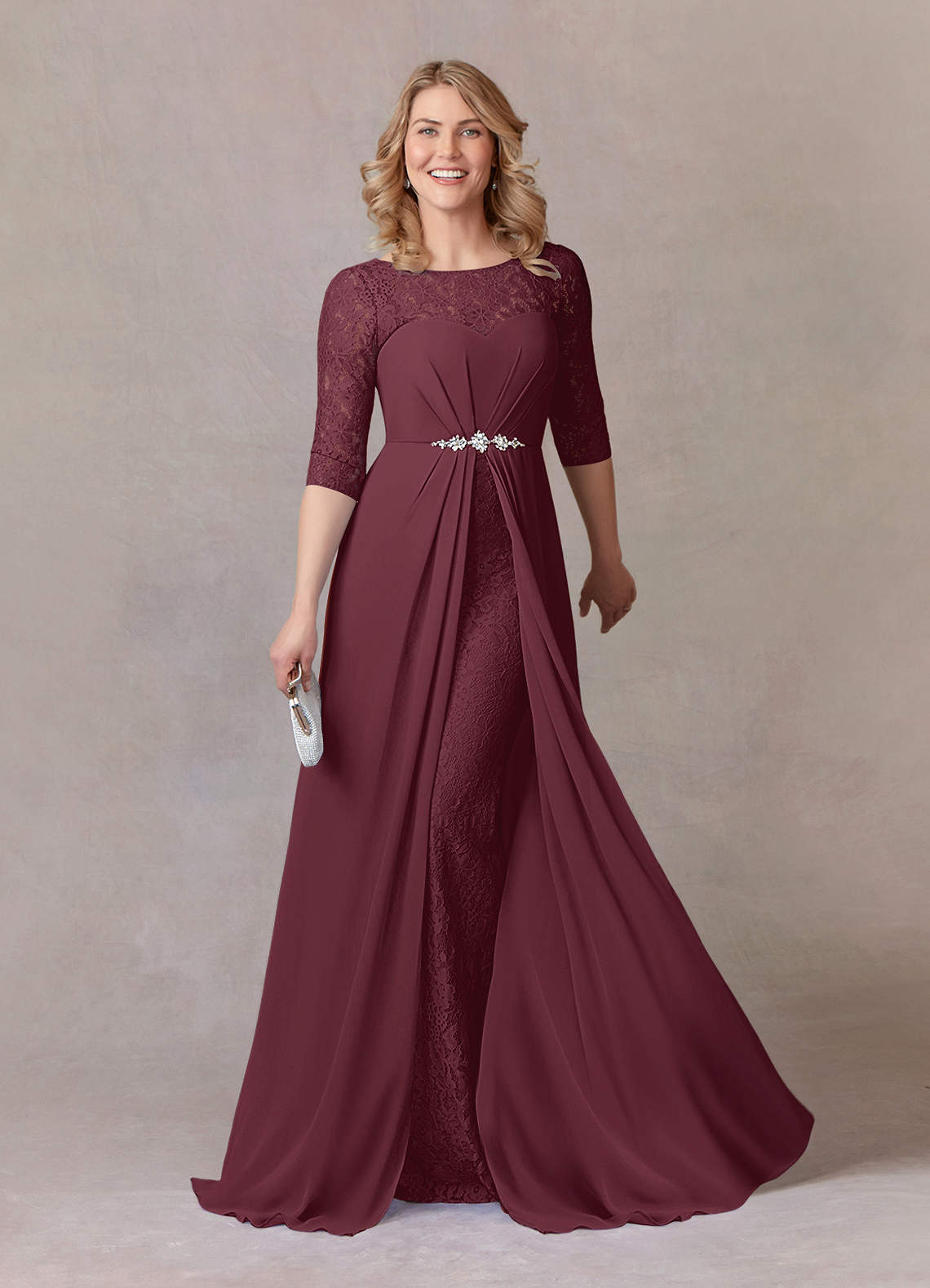 Cabernet A-Line Scoop lace Chiffon Dress