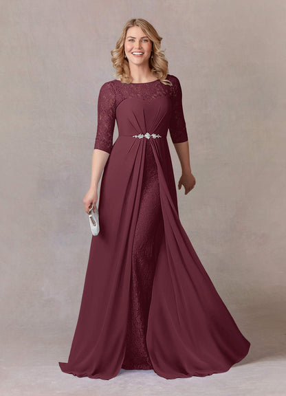 Cabernet A-Line Scoop lace Chiffon Dress