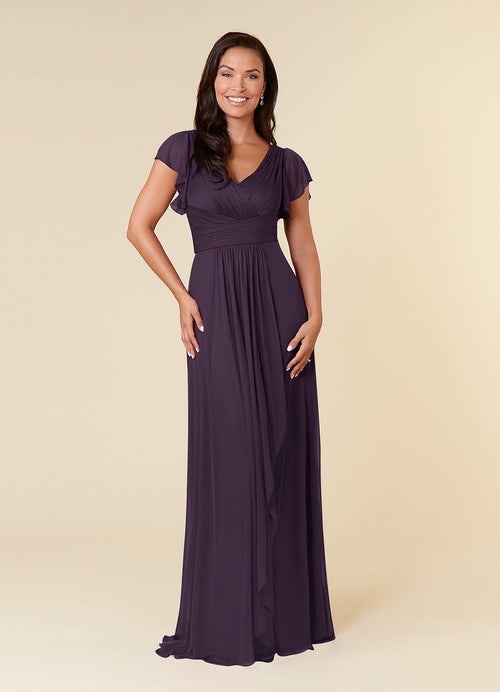 Plum A-Line Pleated Mesh Dress