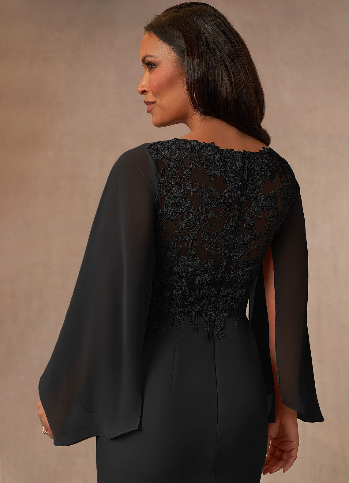 Black Mermaid V-Neck Lace Chiffon Dress