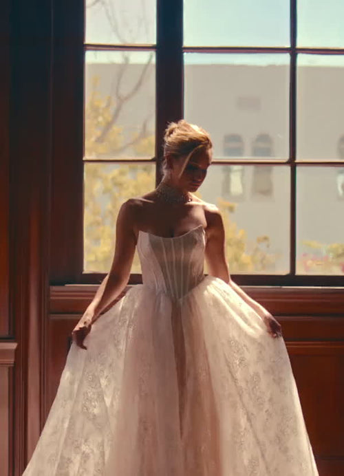 Diamond White Ball-Gown Strapless Lace Dress