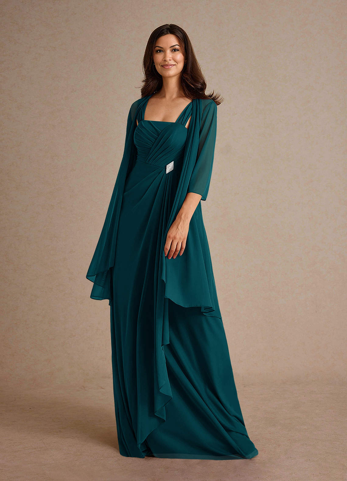 Pine A-Line Pleated Mesh Dress