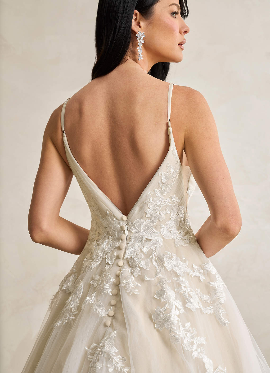 Diamond White Champagne A-Line V-Neck Sequins Tulle Dress