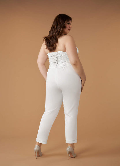 Diamond White Pant Styles Lace Stretch Crepe Dress
