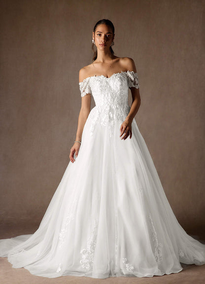 Diamond White Ball-Gown Off the Shoulder Tulle Dress