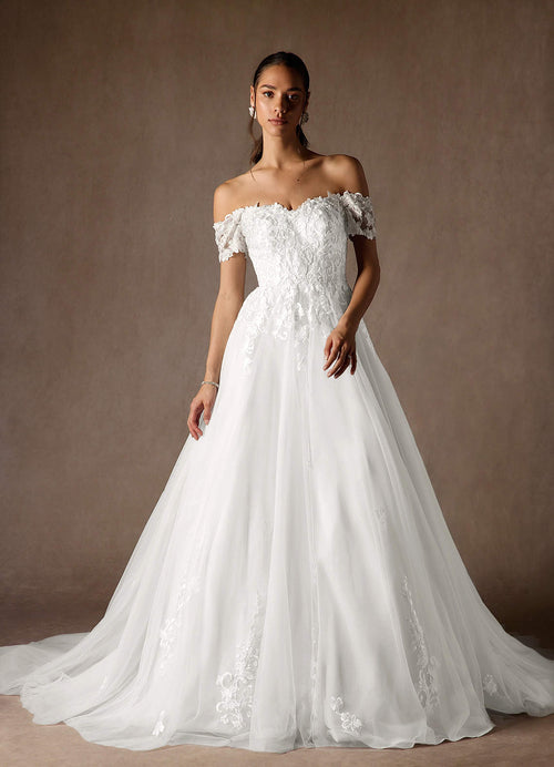 Diamond White Ball-Gown Off the Shoulder Tulle Dress