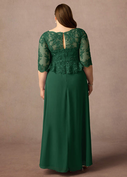 Dark Green A-Line Boatneck Sequins Chiffon Dress