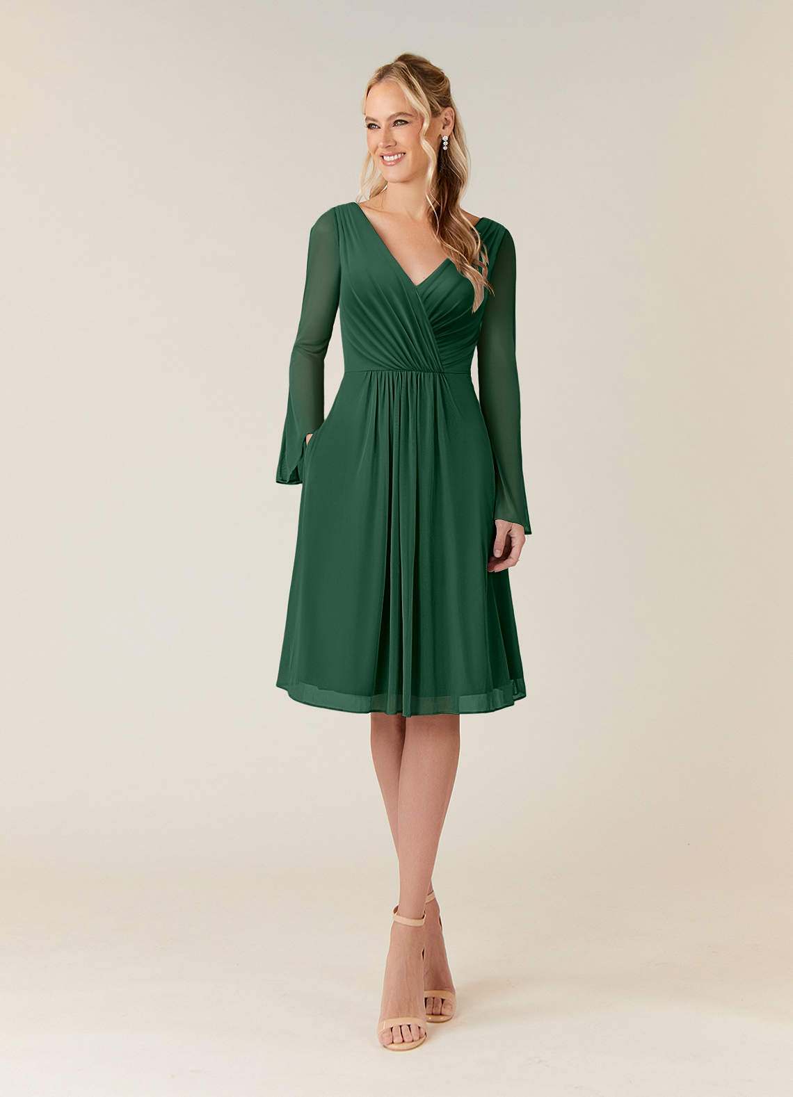Dark Green A-Line Pleated Mesh Dress