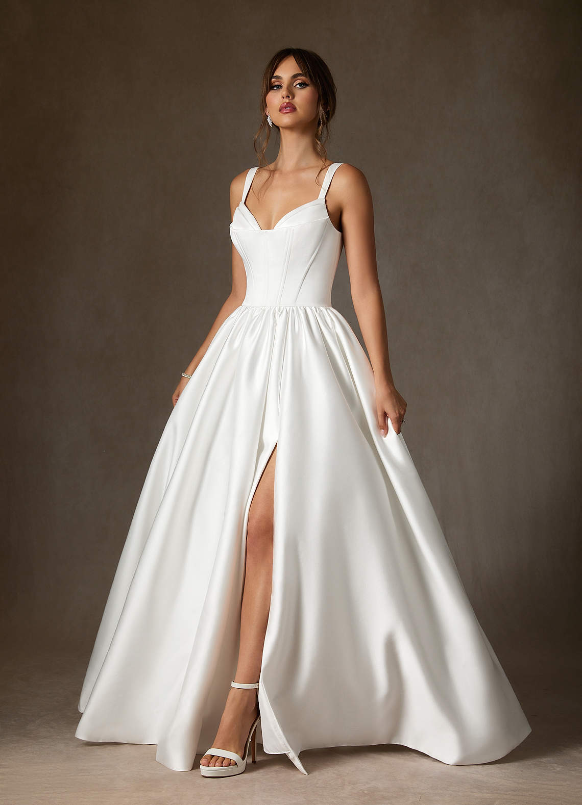 Diamond White Ball-Gown with Pockets Double Faced Satin Dress