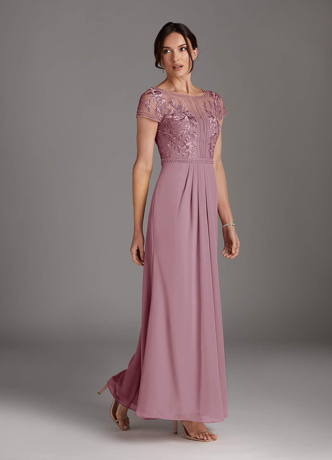 Vintage Mauve A-Line Lace Chiffon Dress