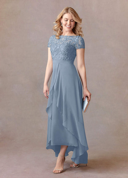 Dusty Blue A-Line Lace Chiffon Dress