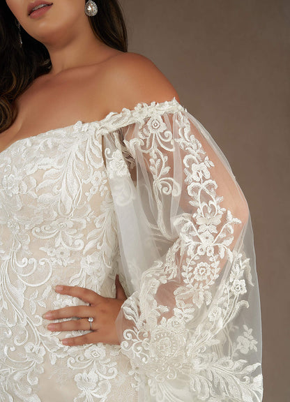 Diamond White Champagne Mermaid V-Neck Sequins Lace Dress