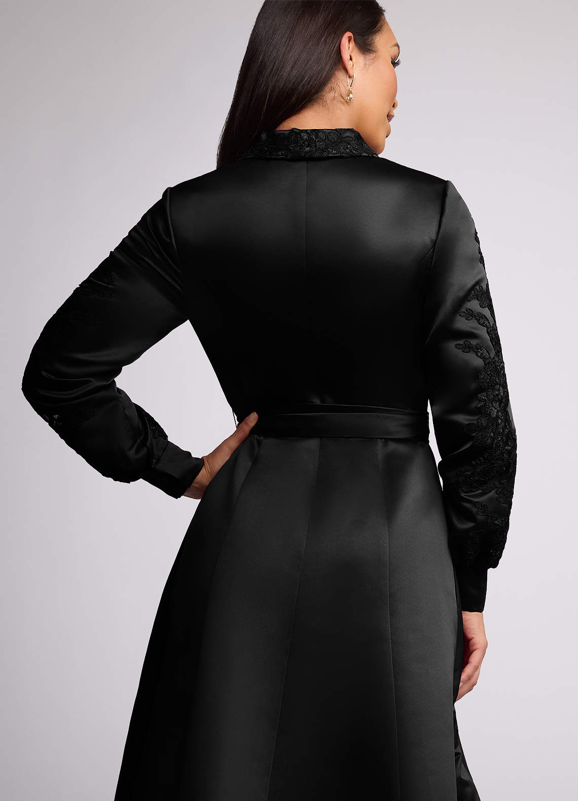 Black A-Line Lace Matte Satin Dress