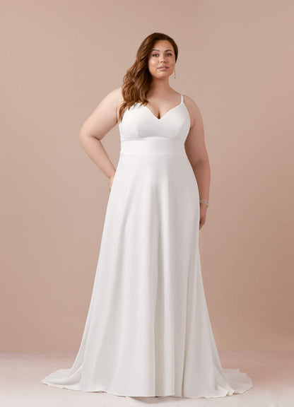 Diamond White A-Line V-Neck Sequins Stretch Crepe Dress