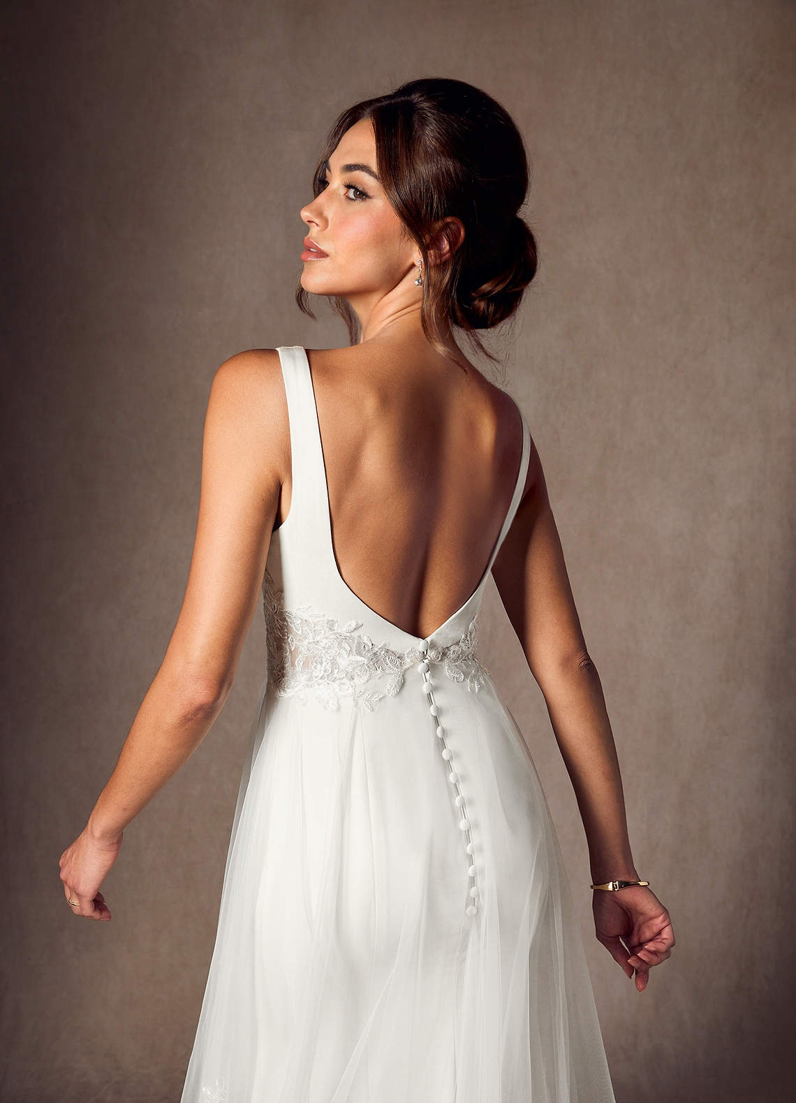 Diamond White A-Line Sequins Crepe Back Satin Dress