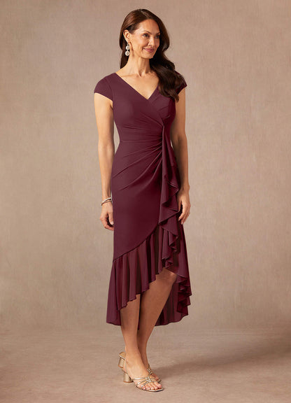 Cabernet Sheath V-Neck Pleated Mesh Dress