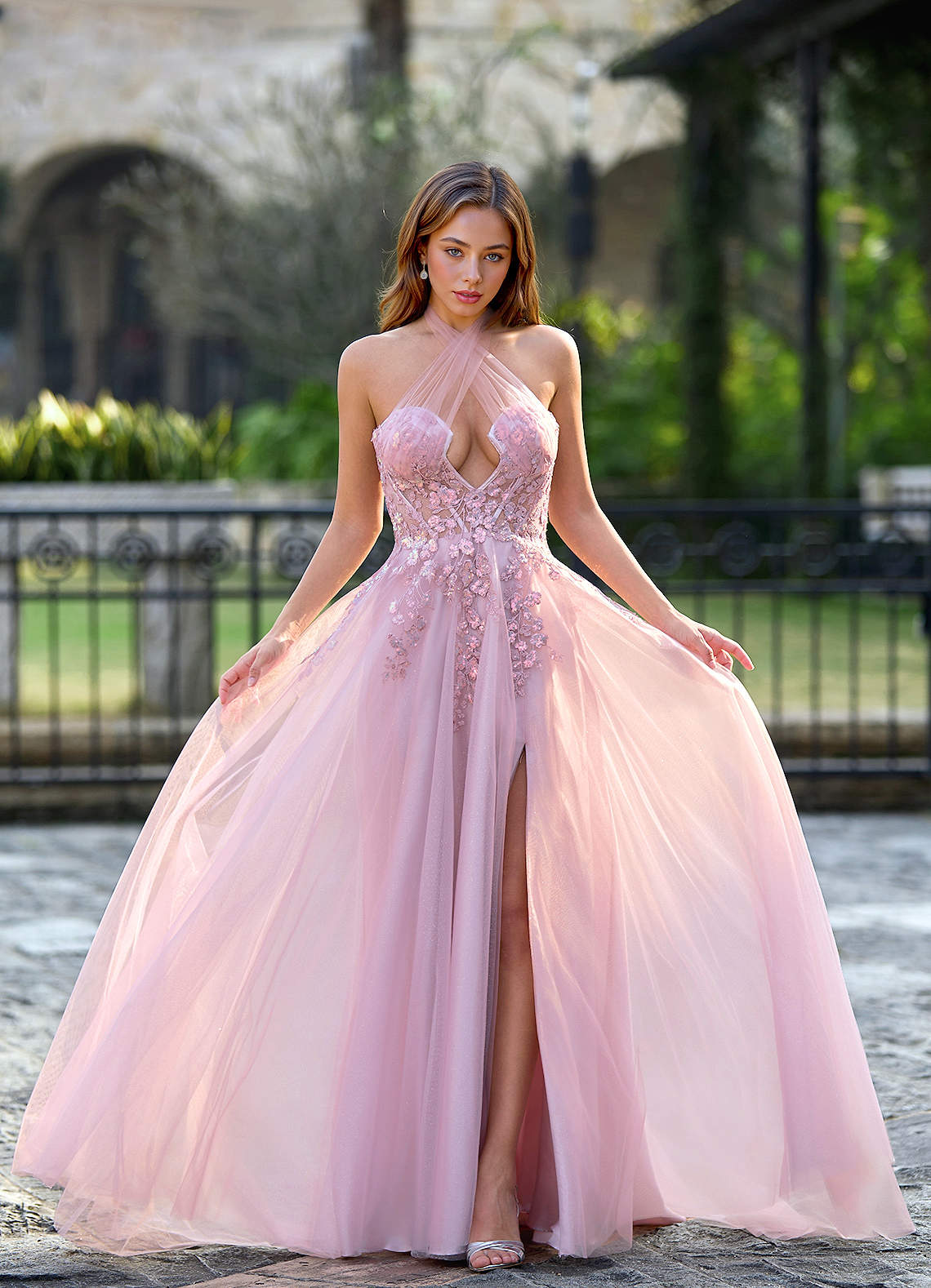 Faye Pink Sequins Corset Prom Dress