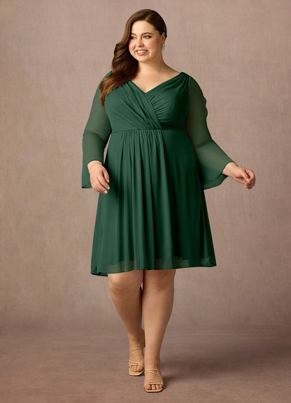 Dark Green A-Line Pleated Mesh Dress