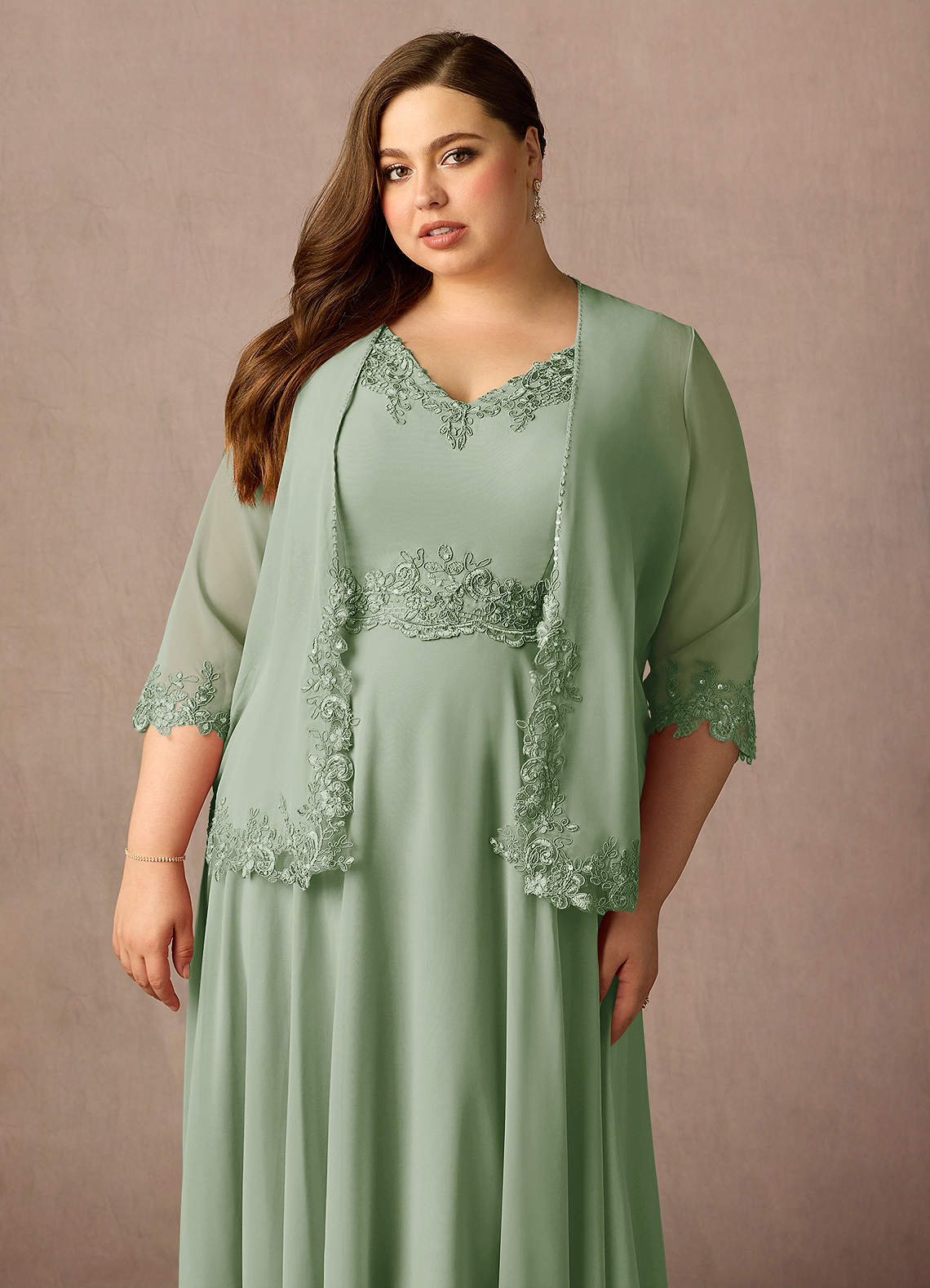Dusty Sage A-Line Sequins Chiffon Dress