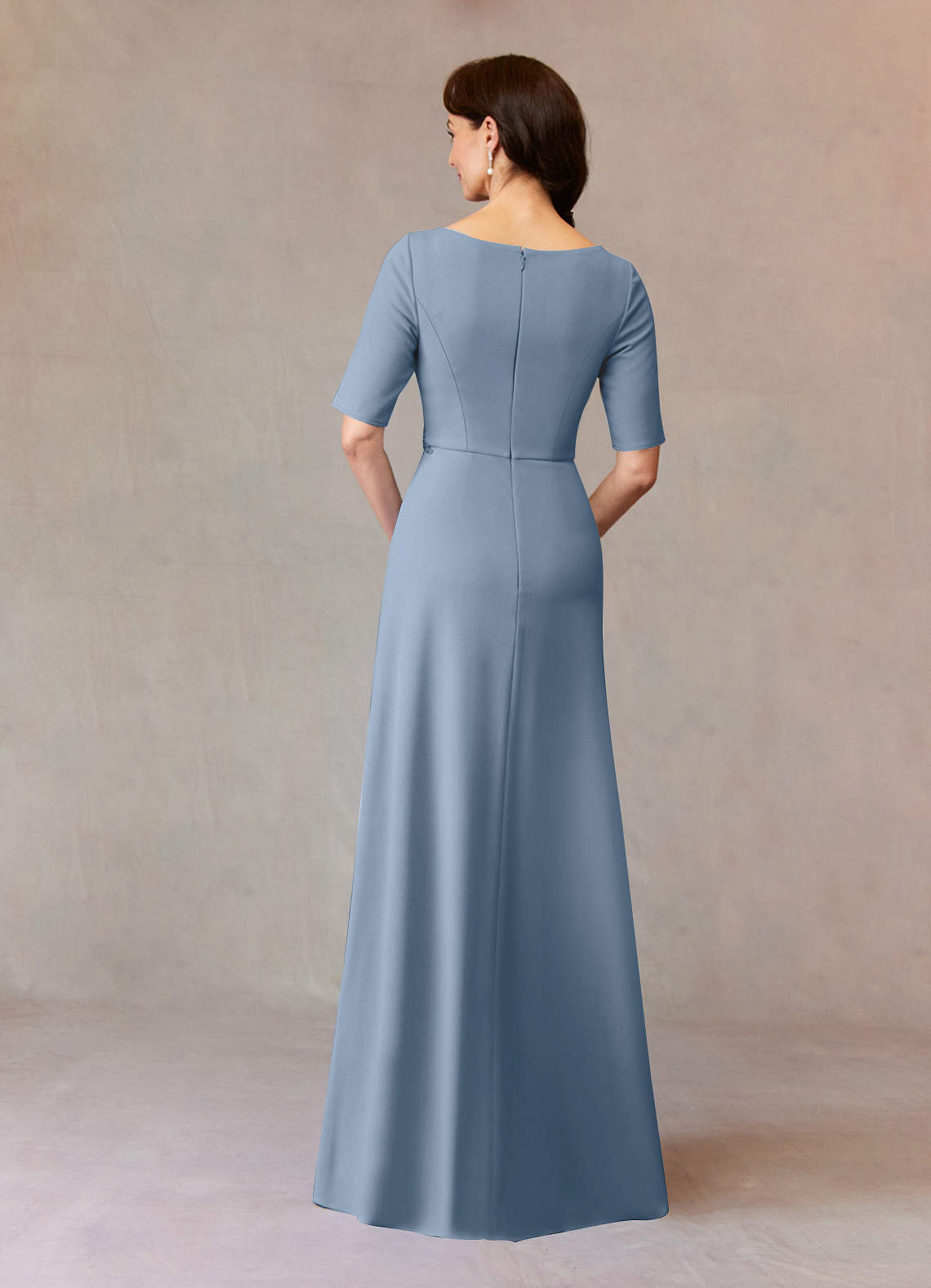 Dusty Blue A-Line Sequins Stretch Crepe Dress