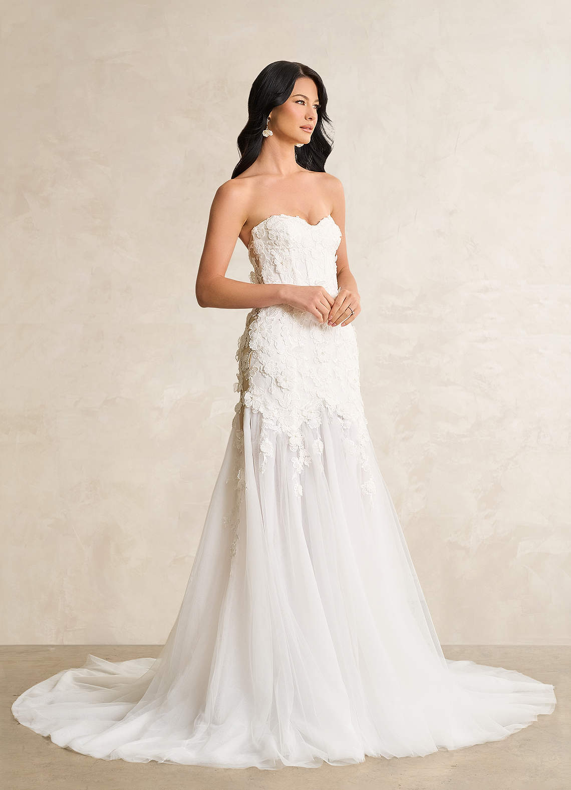 Diamond White Nude Mermaid Lace Tulle Dress